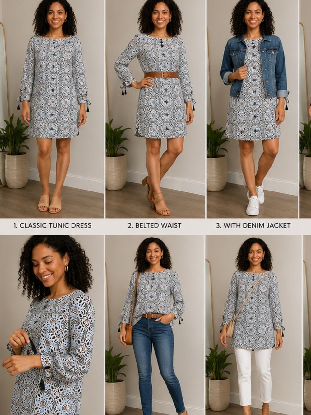 LOFT Light Blue Geometric Long-Sleeve Dress